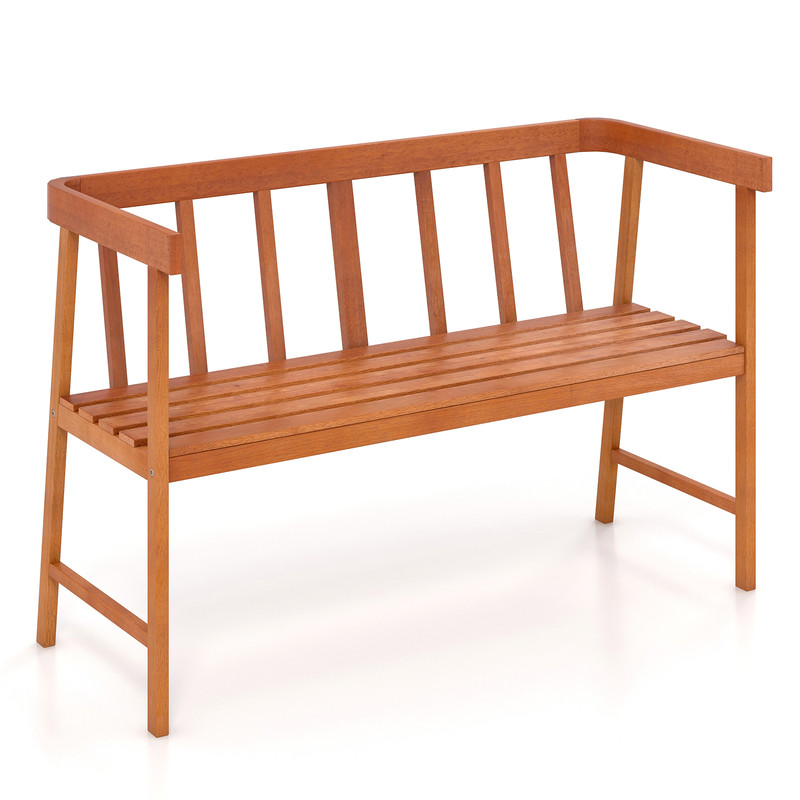 Outdoor Eucalyptus Wood Bench with Backrest and Armrests Sturdy 800 lb Capacity Garden Seating