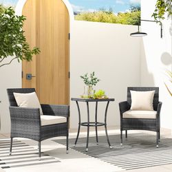 3 piece patio furniture set with cushioned chairs & tempered glass coffee table outdoor dining set