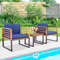 3-Piece Patio Acacia Wood Conversation Set with Cushioned Armchairs Outdoor Bistro Set for Porch, Deck & Balcony