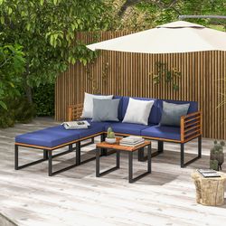 acacia wood patio furniture set, 6-piece conversation sofa with ottomans & coffee table
