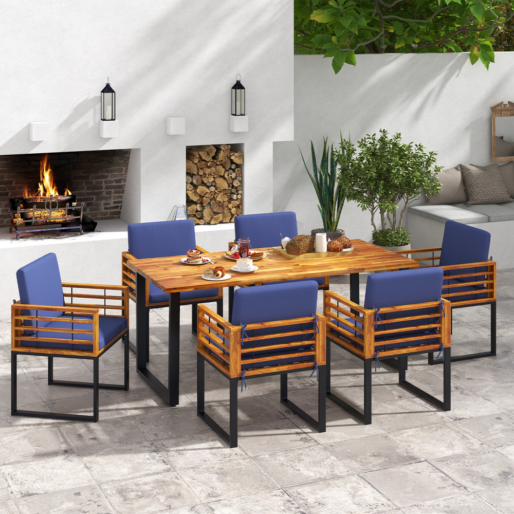 7Piece Acacia Wood Patio Dining Set Outdoor Table Chairs For Backyard Poolside 1
