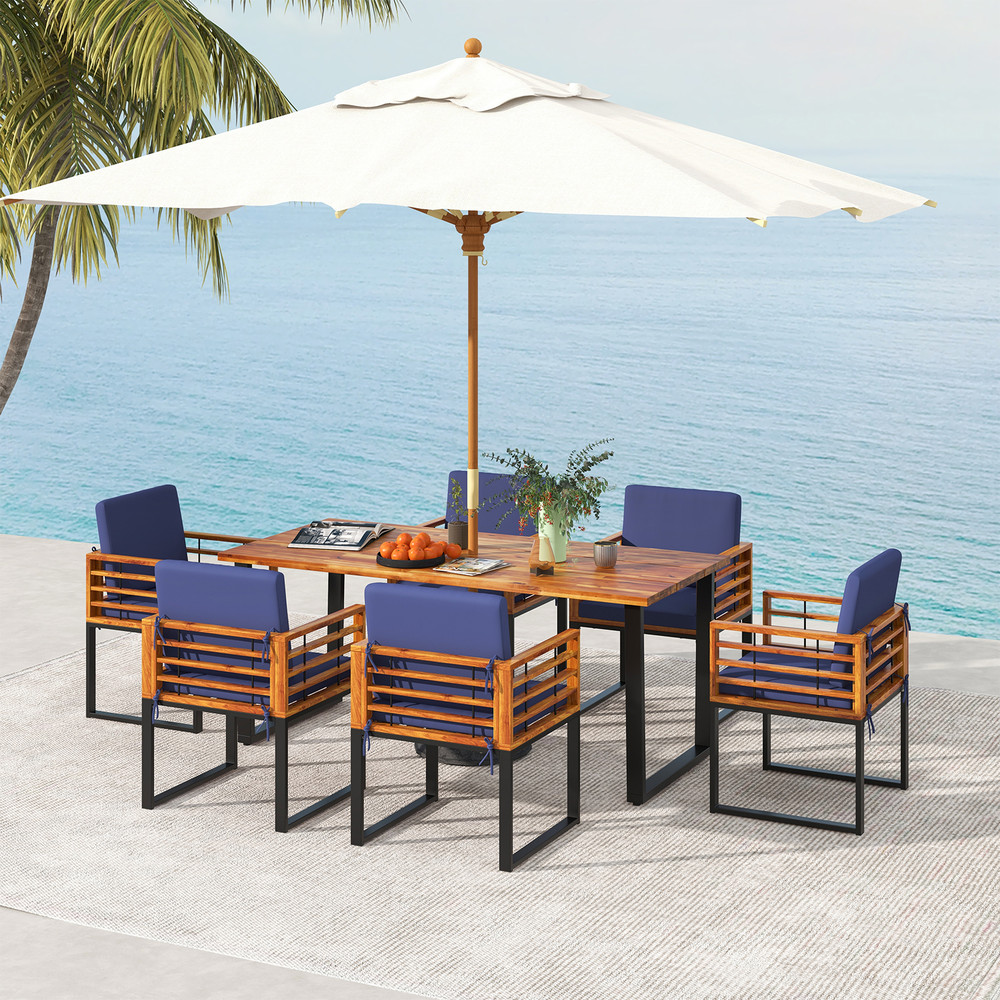 7Piece Acacia Wood Patio Dining Set Outdoor Table Chairs For Backyard Poolside 7