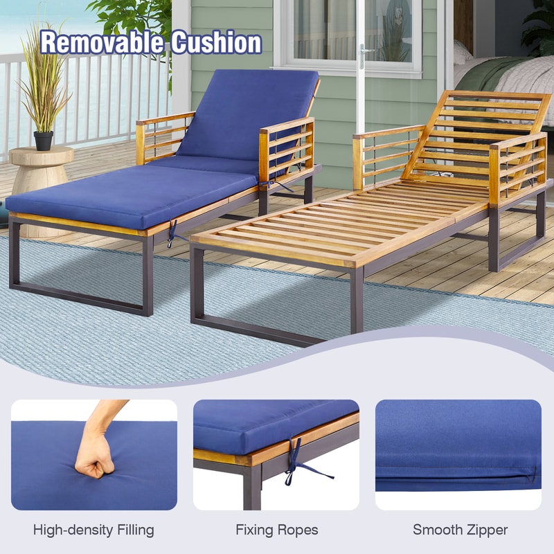 Adjustable Cushioned Patio Chaise Lounge Chair With 4Level Backrest HeavyDuty Comfortable 2