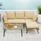 Modern 3Piece LShaped Patio Sofa With Soft Cushions Sturdy Tempered Glass Coffee Table 0