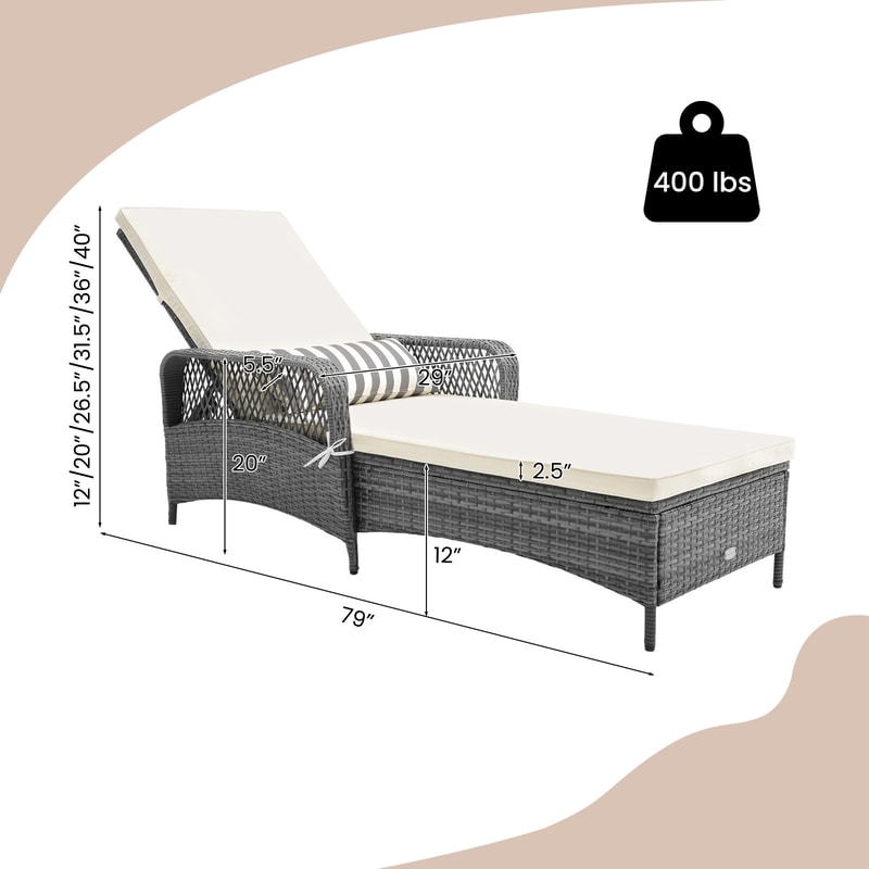 Outdoor Chaise Lounge Chair Recliner With 6Level Backrest Adjustable Patio Lounger With Cushion Pi 6