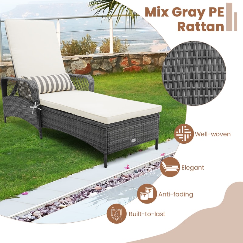 Outdoor Chaise Lounge Chair Recliner With 6Level Backrest Adjustable Patio Lounger With Cushion Pi 5