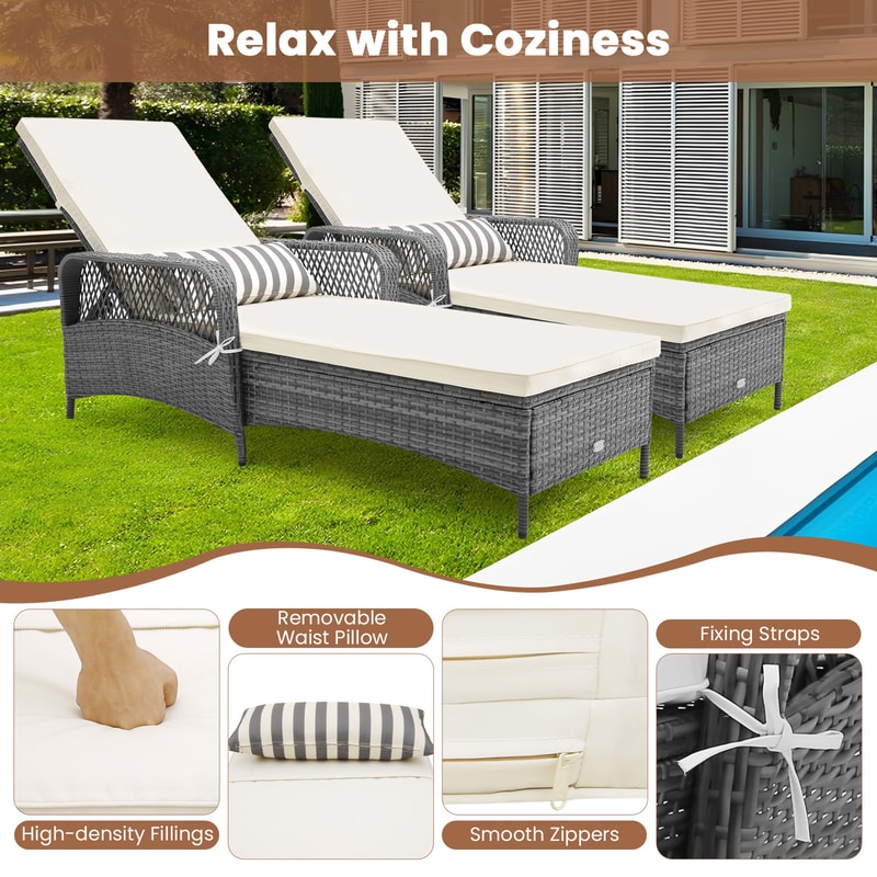 Outdoor Chaise Lounge Chair Recliner With 6Level Backrest Adjustable Patio Lounger With Cushion Pi 3