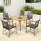 4Piece Rattan Dining Chairs With Acacia Wood Armrests WeatherResistant Patio Furniture Set 1
