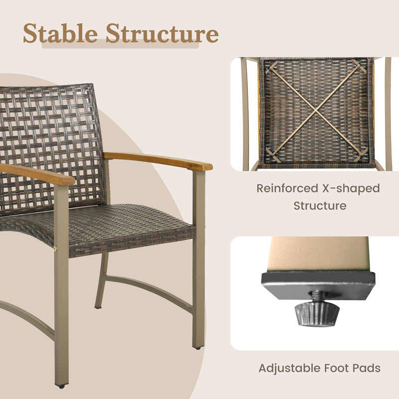 4Piece Rattan Dining Chairs With Acacia Wood Armrests WeatherResistant Patio Furniture Set 2