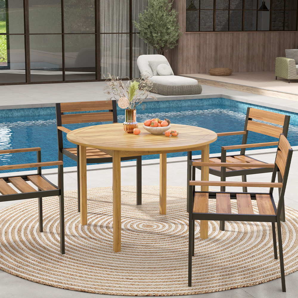 4Person Large Round Outdoor Dining Table 44 Acacia Wood Patio Table For Entertaining 1