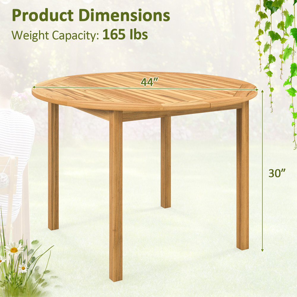 4Person Large Round Outdoor Dining Table 44 Acacia Wood Patio Table For Entertaining 6