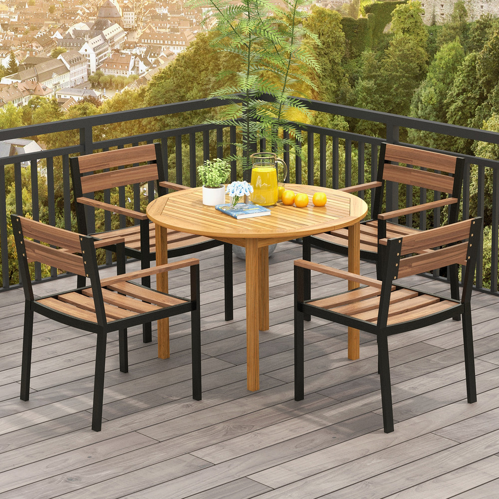 4Person Large Round Outdoor Dining Table 44 Acacia Wood Patio Table For Entertaining 7