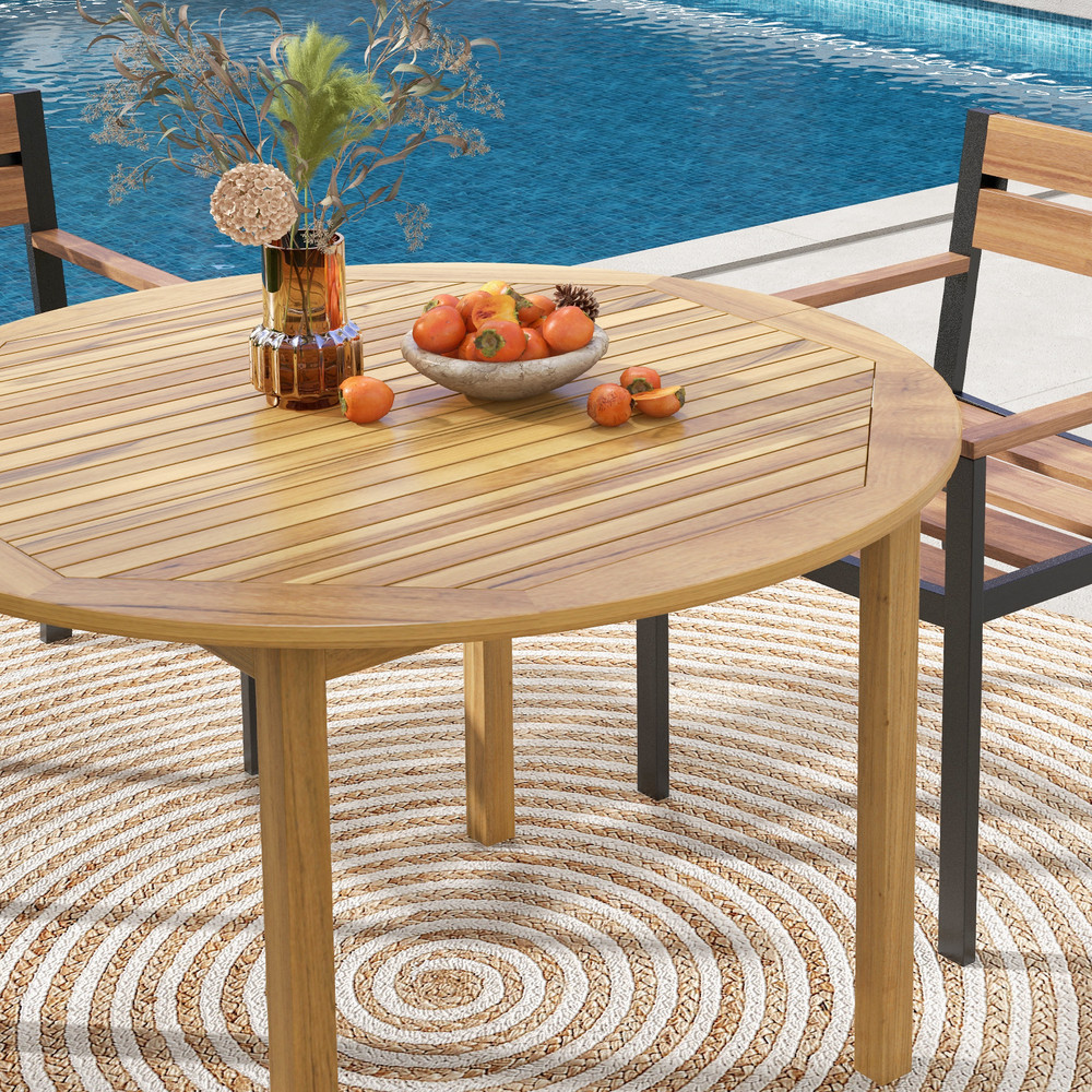 4Person Large Round Outdoor Dining Table 44 Acacia Wood Patio Table For Entertaining 2