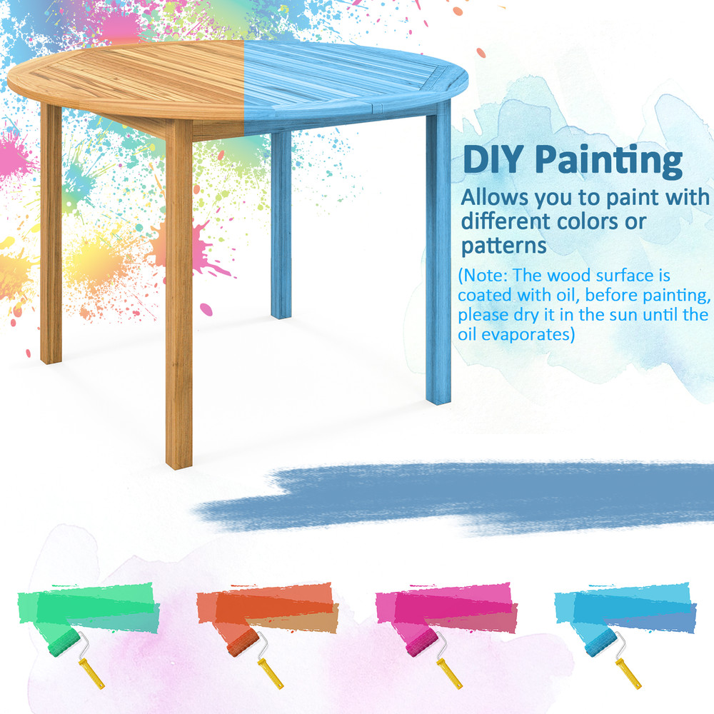 4Person Large Round Outdoor Dining Table 44 Acacia Wood Patio Table For Entertaining 3