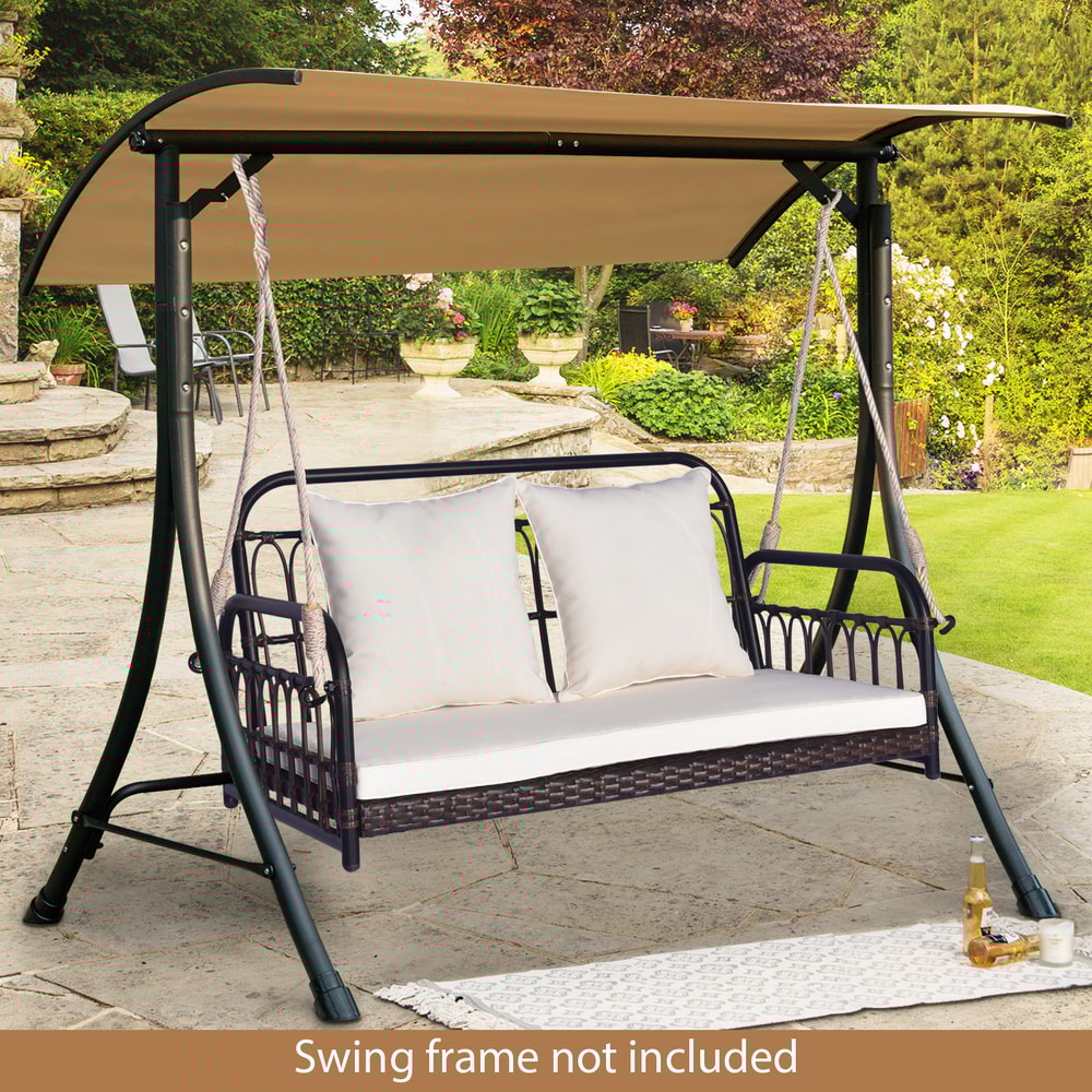 880LBS Wicker Hanging Porch Swing With Cushions HandWoven PE Rattan Outdoor Swing Chair 1