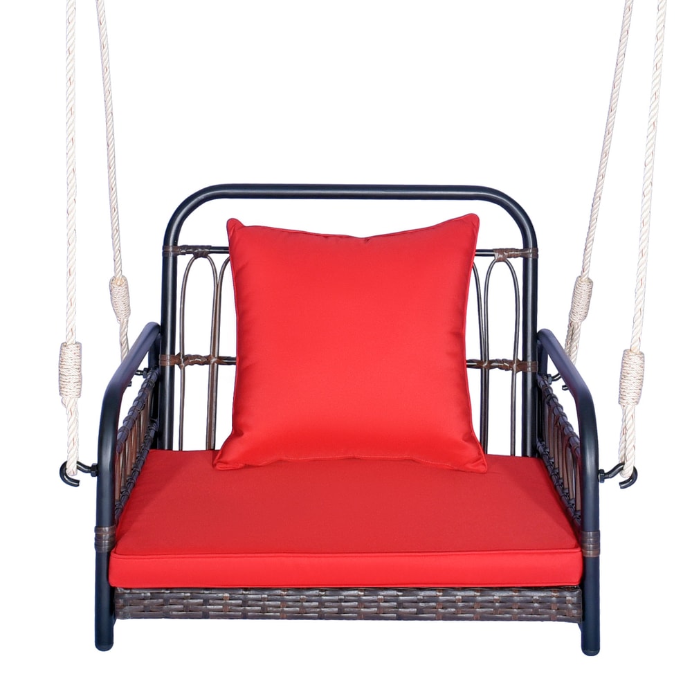 Patio Rattan Porch Swing Hammock Chair With Seat Cushion 400LB Capacity Outdoor Hanging Chair 7