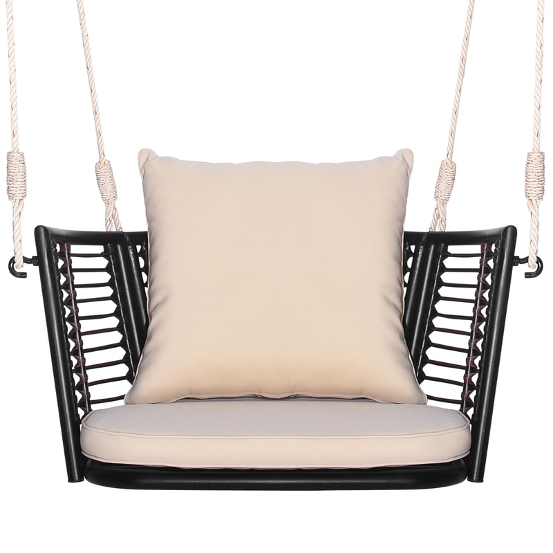 Porch Swing Patio Hanging Rattan Chair with Zippered Cushions & Rope, 400LB Capacity Outdoor Swing