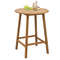 Acacia Wood Bar Height Table, 31.5" Round Outdoor Table with Umbrella Hole, Slatted Tabletop & Footrests