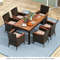 7Piece Outdoor Rattan Dining Set Includes WeatherResistant Cushions Acacia Table Stackable Chairs 1