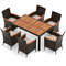 7Piece Outdoor Rattan Dining Set Includes WeatherResistant Cushions Acacia Table Stackable Chairs 6