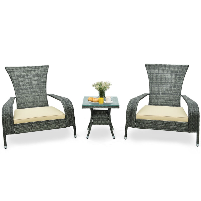 3Piece Outdoor Adirondack Set Wicker Chairs With Cushions Side Table For Patio Relaxation 4