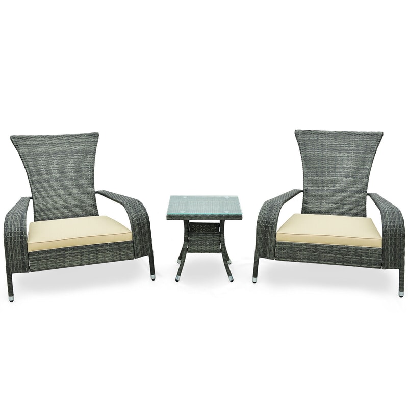 3Piece Outdoor Adirondack Set Wicker Chairs With Cushions Side Table For Patio Relaxation 5
