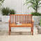 Outdoor Wood Bench For 2  Patio Loveseat With Comfortable Armrests  Slatted Backrest 2
