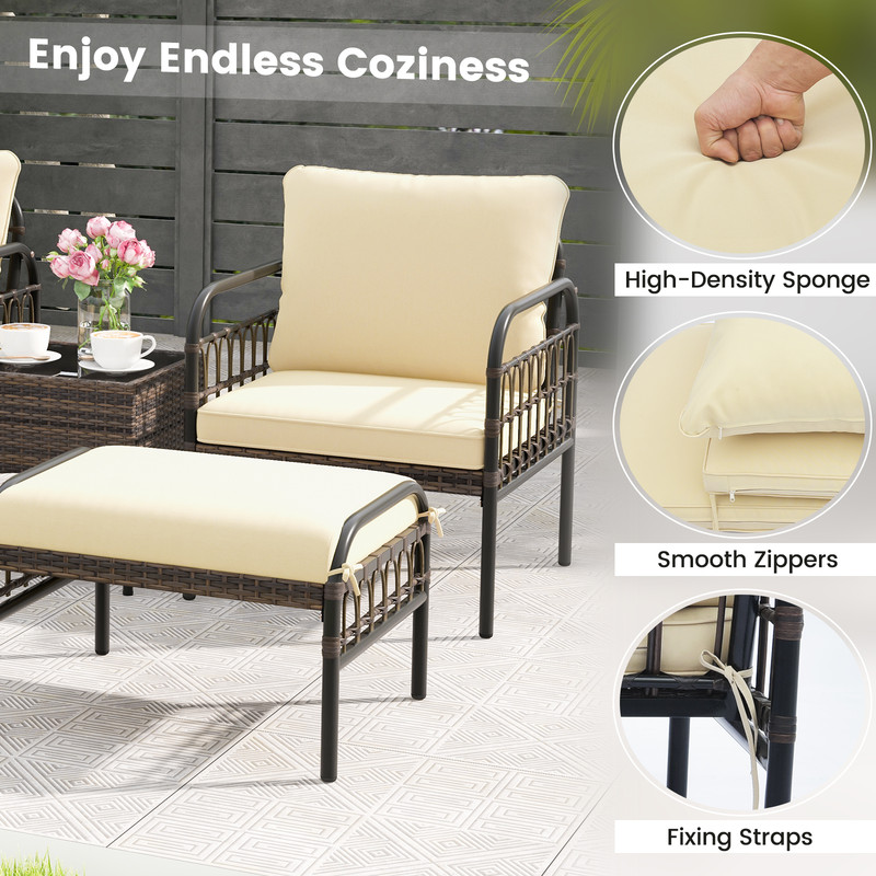 5Piece Patio Conversation Set With 2 Ottomans  Coffee Table PE Rattan Outdoor Furniture With Cushio 6