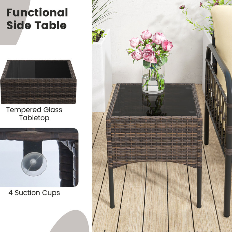 5Piece Patio Conversation Set With 2 Ottomans  Coffee Table PE Rattan Outdoor Furniture With Cushio 2