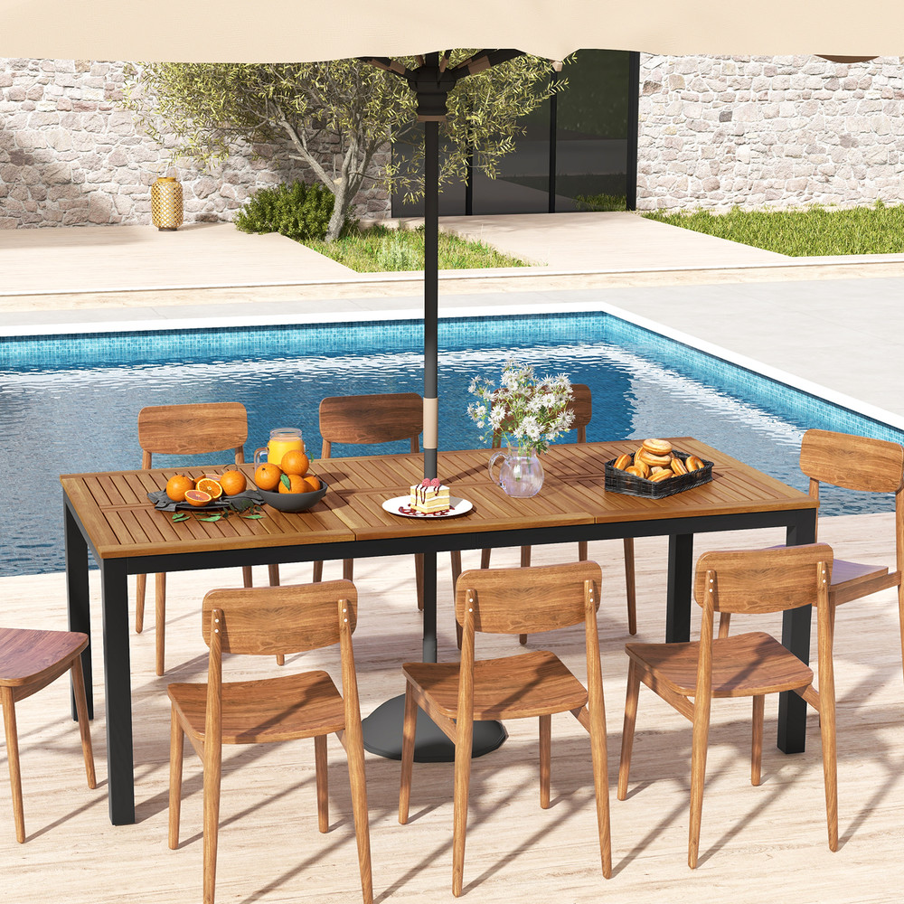 79 Acacia Wood Outdoor Dining Table For 8 WeatherResistant Patio Table With Sun Umbrella Hole 1