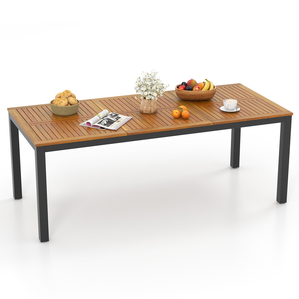 79 Acacia Wood Outdoor Dining Table For 8 WeatherResistant Patio Table With Sun Umbrella Hole 6