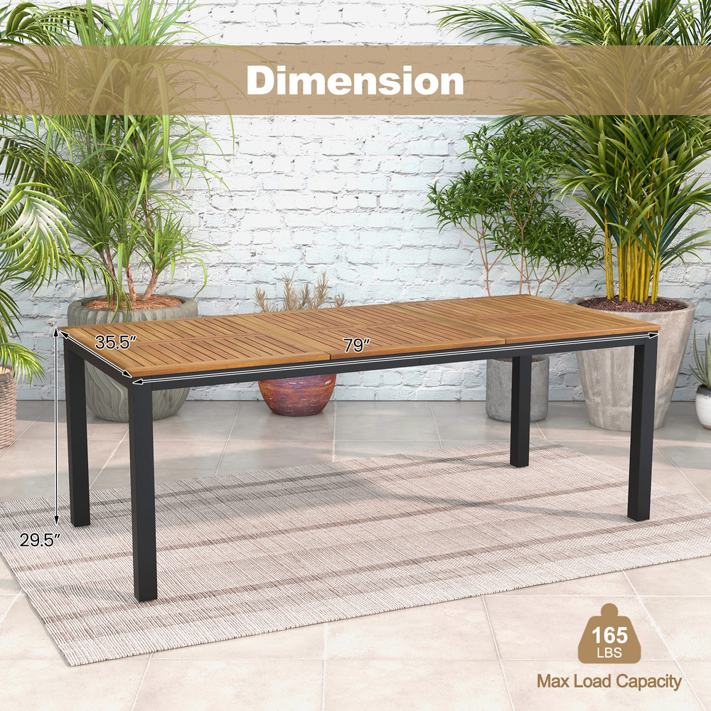 79 Acacia Wood Outdoor Dining Table For 8 WeatherResistant Patio Table With Sun Umbrella Hole 4
