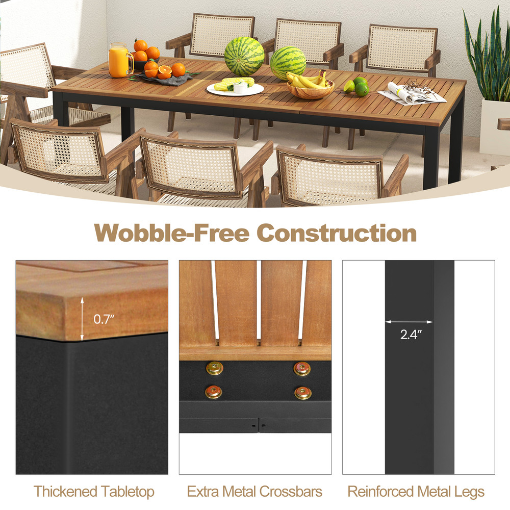 79 Acacia Wood Outdoor Dining Table For 8 WeatherResistant Patio Table With Sun Umbrella Hole 2