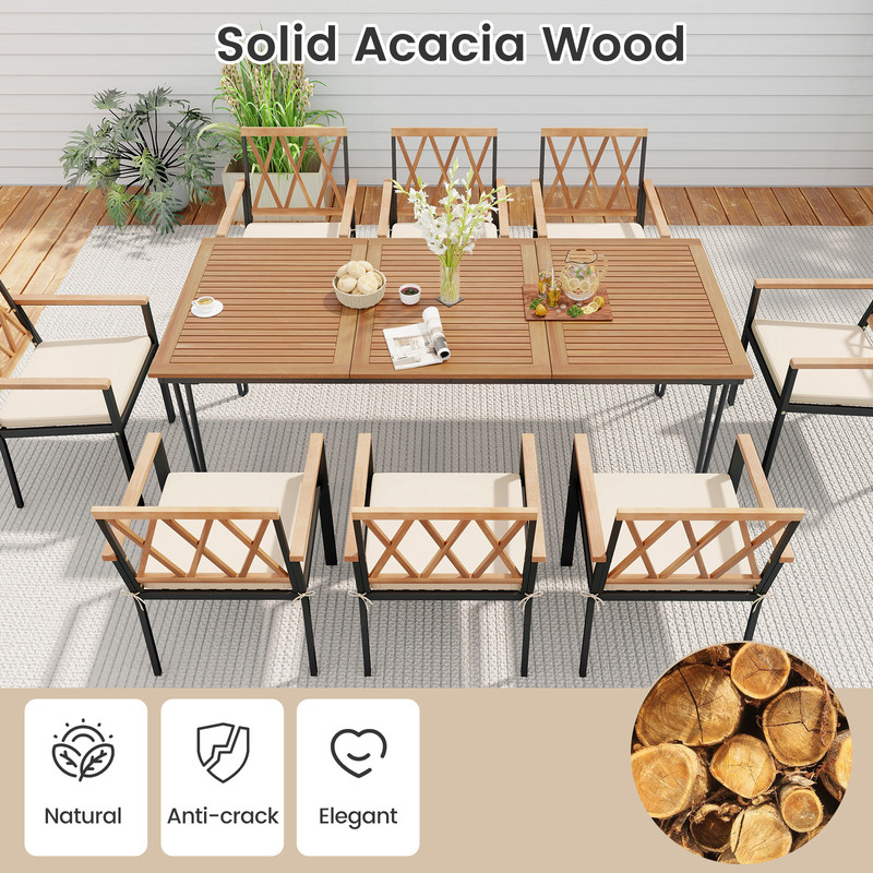 9-Piece Patio Dining Set with Acacia Wood Table & Wide Seat Chairs Outdoor Furniture for Garden, Deck, or Yard