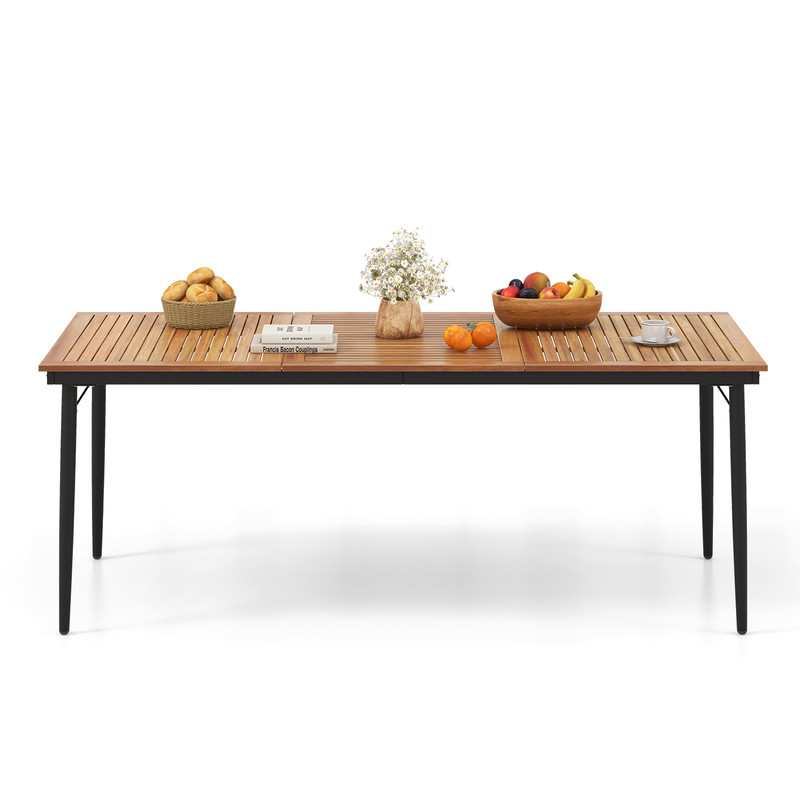 79Inch Acacia Wood Outdoor Dining Table For 8 WeatherResistant Garden Furniture With 19 Umbrella Ho 0