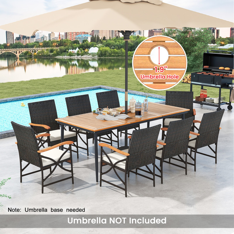 79-Inch Outdoor Dining Set with Acacia Wood Table & 8 Rattan-Woven Chairs Weather-Resistant Patio Furniture