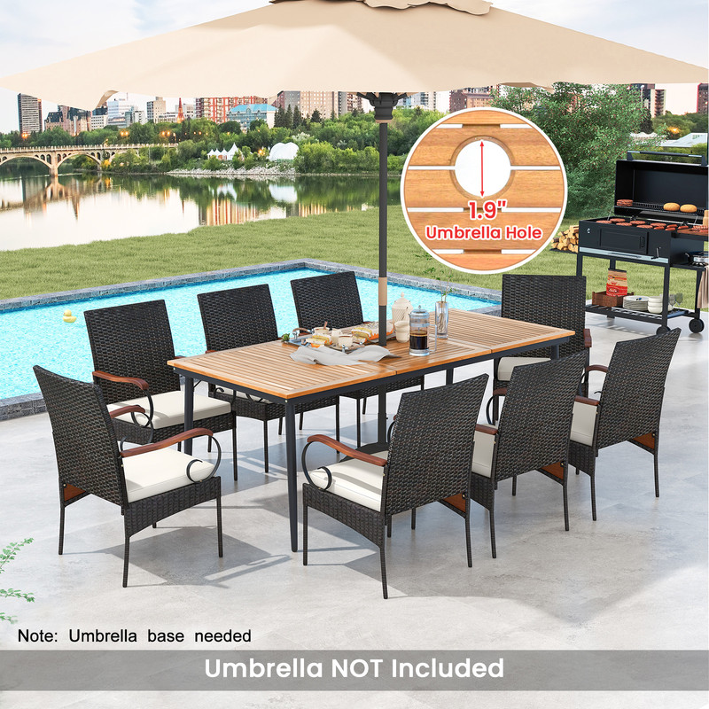 79" Outdoor Dining Set with Acacia Wood Table & 8 Rattan-Woven Chairs – Weather-Resistant Patio Furniture