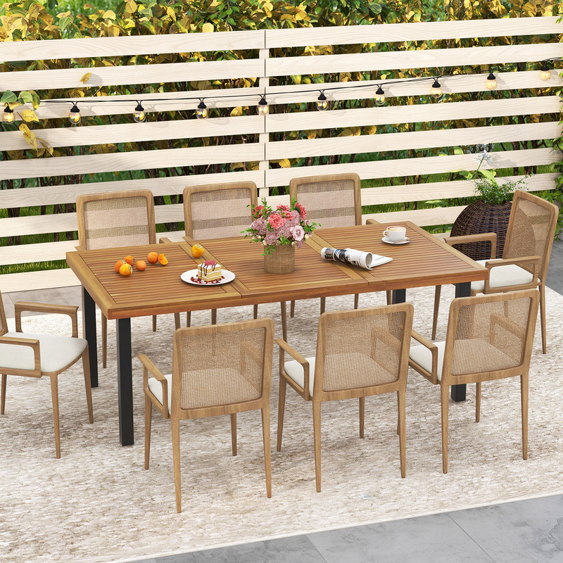 Outdoor Acacia Wood Dining Table 8Seater Patio Table With Umbrella Hole And Sturdy Metal Frame Idea 1