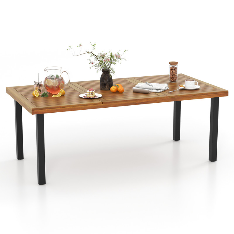 Outdoor Acacia Wood Dining Table 8Seater Patio Table With Umbrella Hole And Sturdy Metal Frame Idea 7