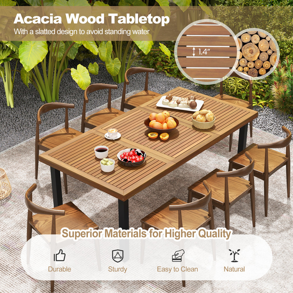 Outdoor Acacia Wood Dining Table 8Seater Patio Table With Umbrella Hole And Sturdy Metal Frame Idea 3