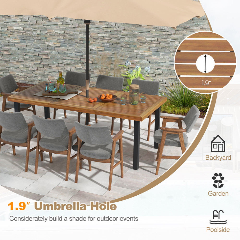 Outdoor Acacia Wood Dining Table 8Seater Patio Table With Umbrella Hole And Sturdy Metal Frame Idea 4