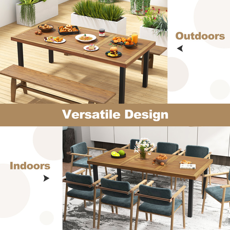 Outdoor Acacia Wood Dining Table 8Seater Patio Table With Umbrella Hole And Sturdy Metal Frame Idea 5
