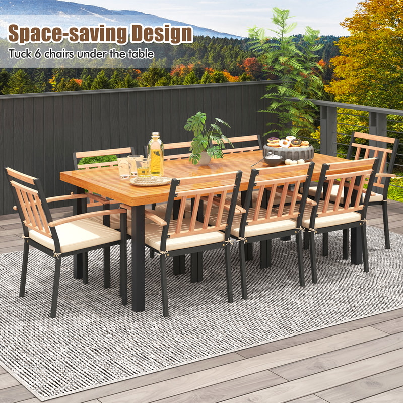Premium Patio Dining Set With Acacia Wood Table Umbrella Hole Cushioned Chairs For Outdoor Enterta 2