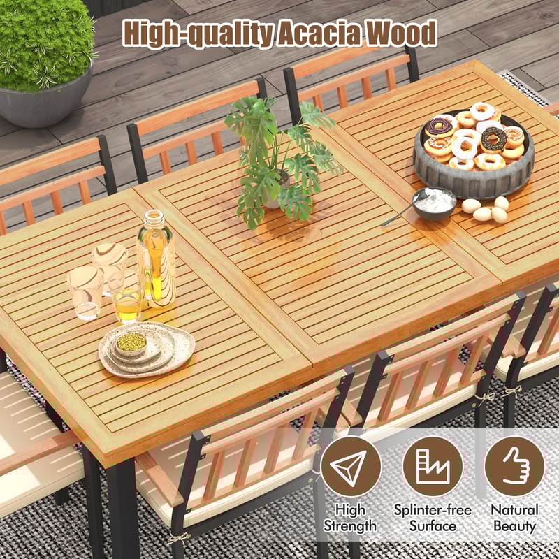 Premium Patio Dining Set With Acacia Wood Table Umbrella Hole Cushioned Chairs For Outdoor Enterta 3