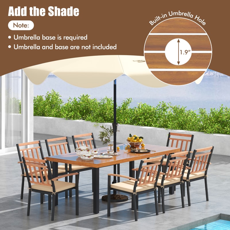 Premium Patio Dining Set With Acacia Wood Table Umbrella Hole Cushioned Chairs For Outdoor Enterta 4