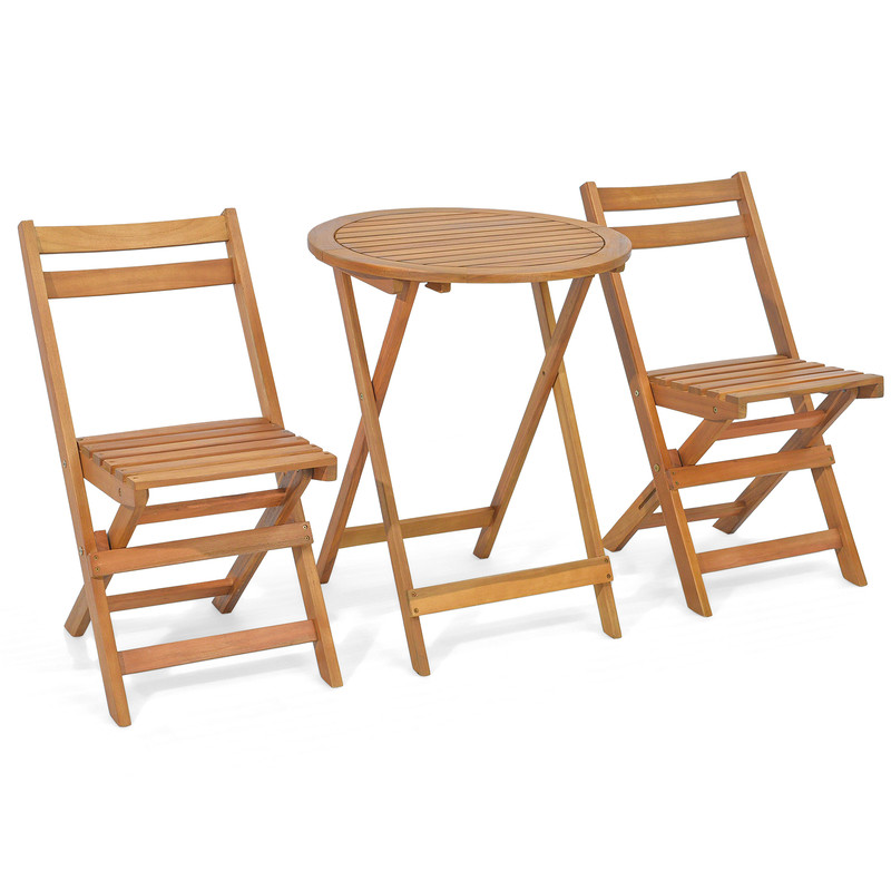 Folding Acacia Wood Patio Bistro Set With Slatted Tabletop Compact Outdoor Table And Chair Set For  0