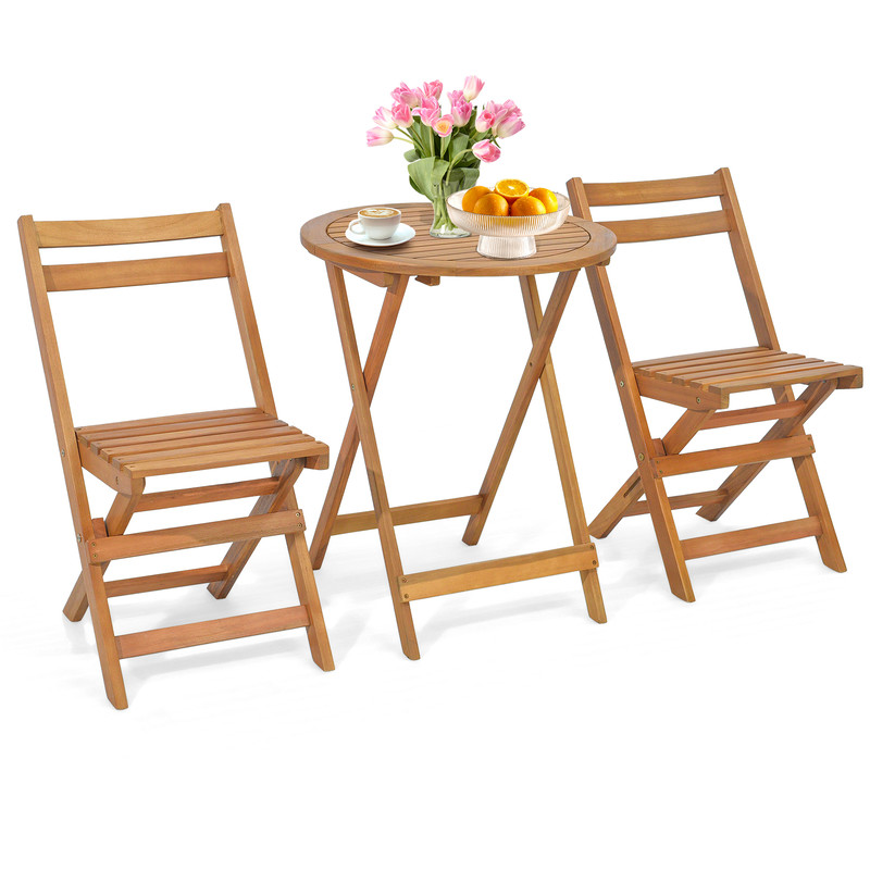Folding Acacia Wood Patio Bistro Set With Slatted Tabletop Compact Outdoor Table And Chair Set For  7