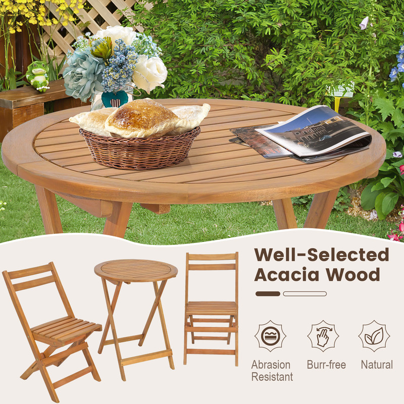 Folding Acacia Wood Patio Bistro Set With Slatted Tabletop Compact Outdoor Table And Chair Set For  4
