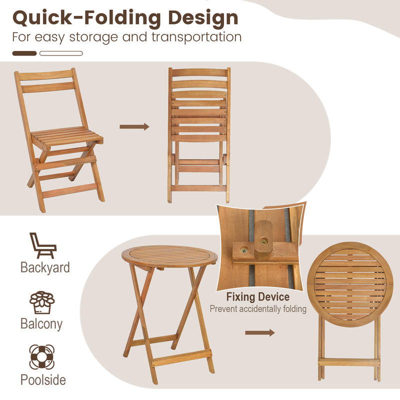 Folding Acacia Wood Patio Bistro Set With Slatted Tabletop Compact Outdoor Table And Chair Set For  5