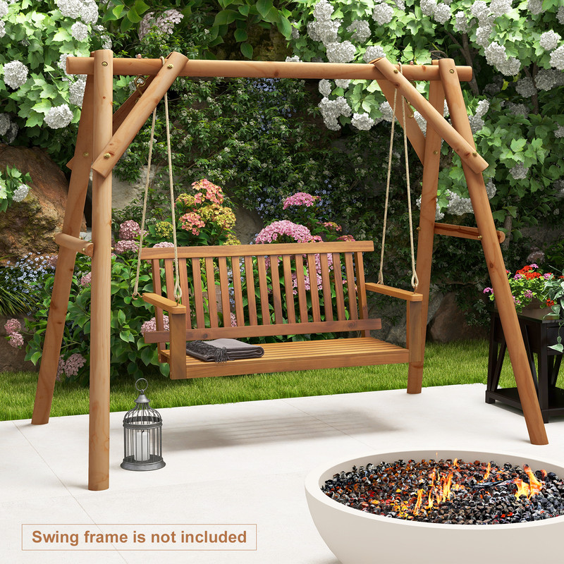 Outdoor Acacia Wood Porch Swing Bench With Durable Hemp Ropes HeavyDuty Hanging Swing For Backyard 3